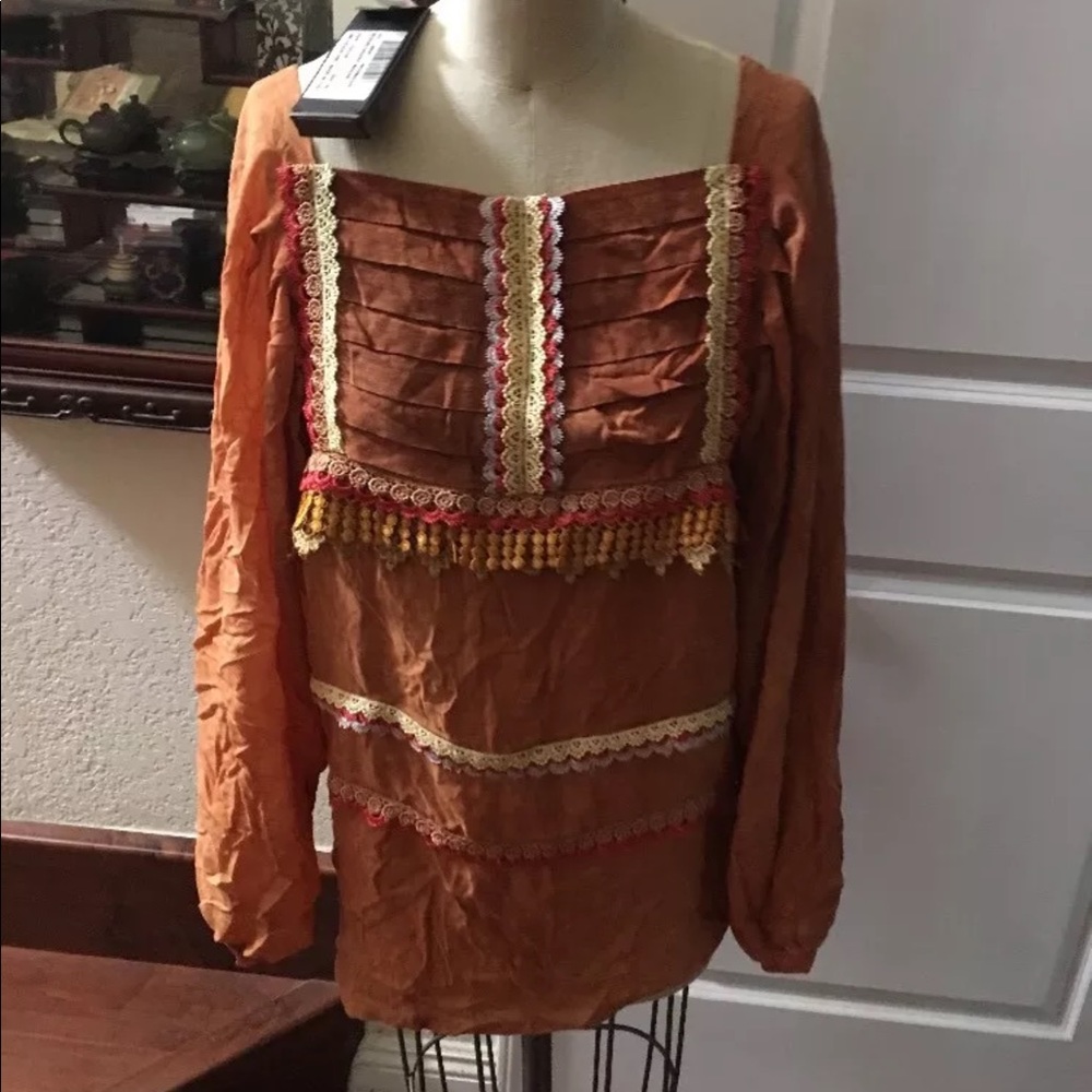 jo no fui Bohemian Tassel /lace /pleated Blouse